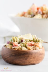 Bowl of bacon parmesan pasta salad