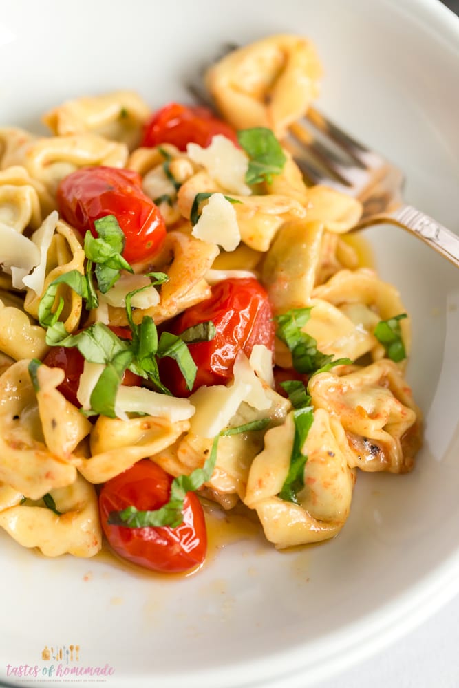 Tomato Basil Skillet Tortellini - Tastes Of Homemade