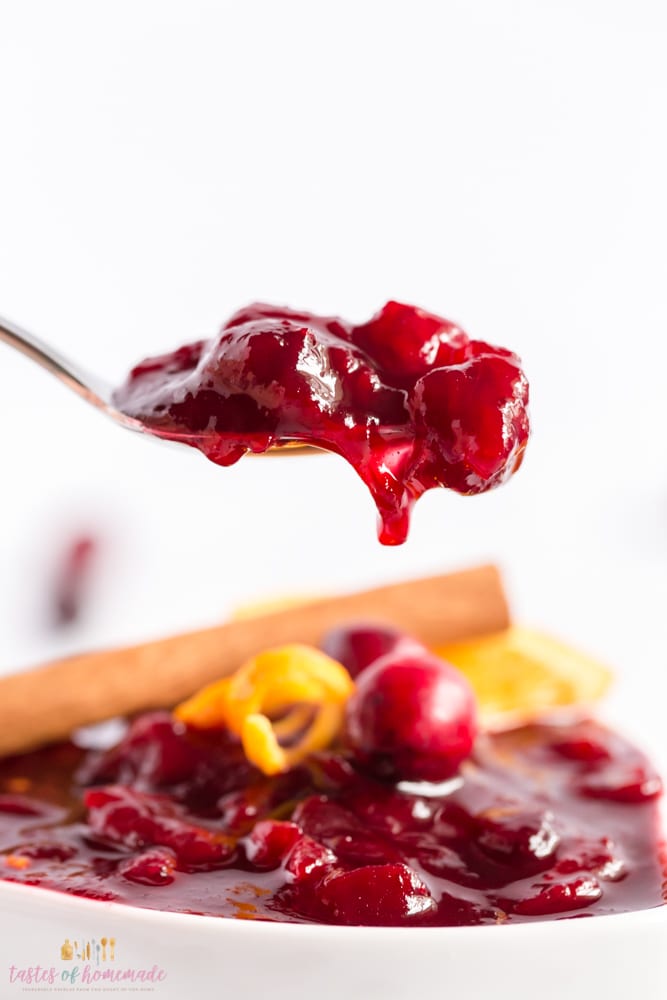 Cranberry sauce on a spoon