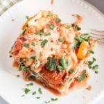 Slice of lasagna on a plate