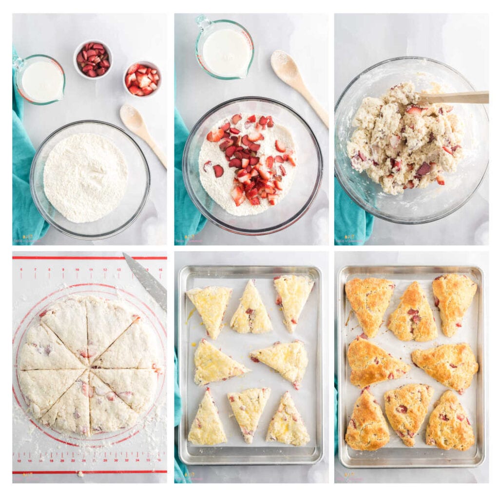 Collage of photos showing steps to make scones