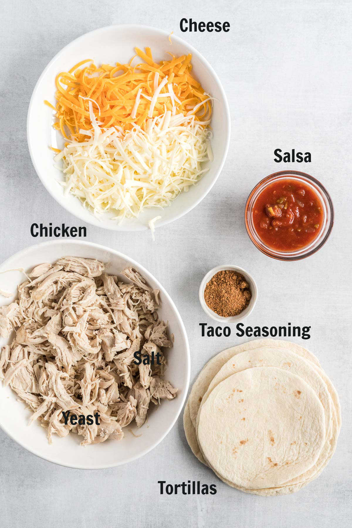 Ingredients for chicken taquitos.