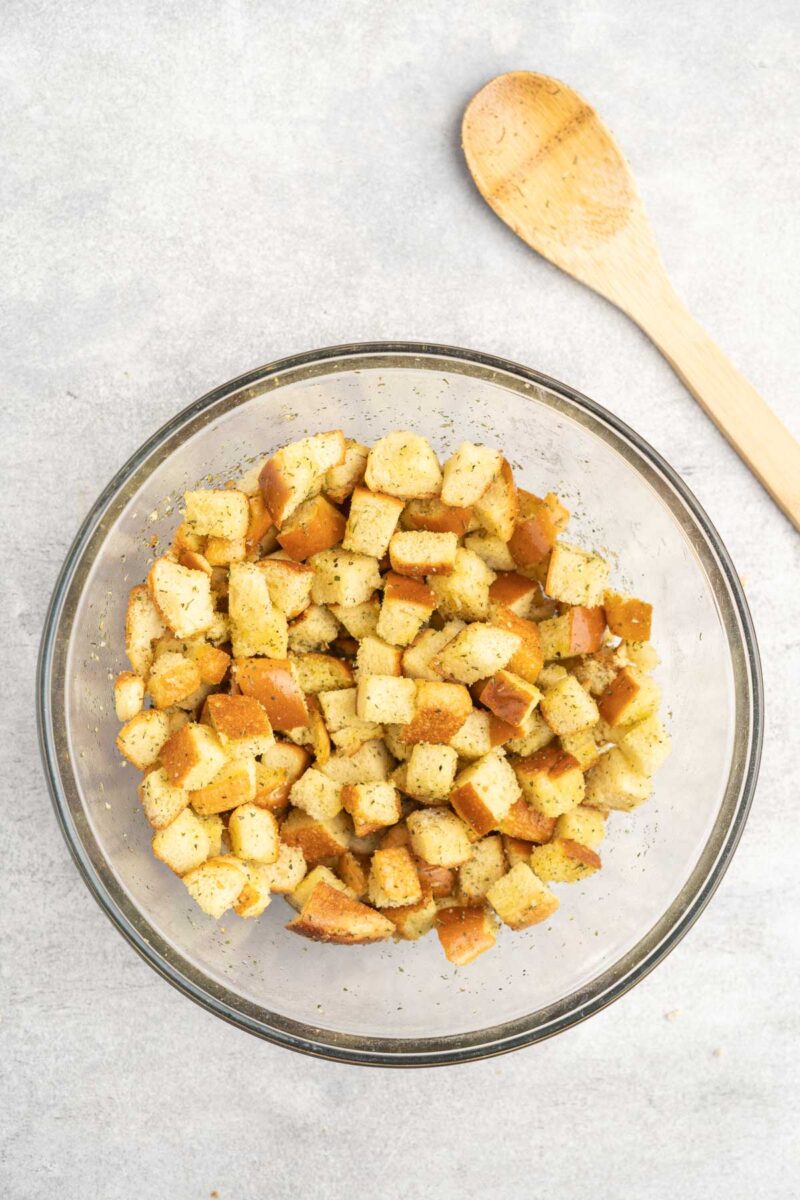 Leftover Hamburger Bun Croutons Tastes of Homemade