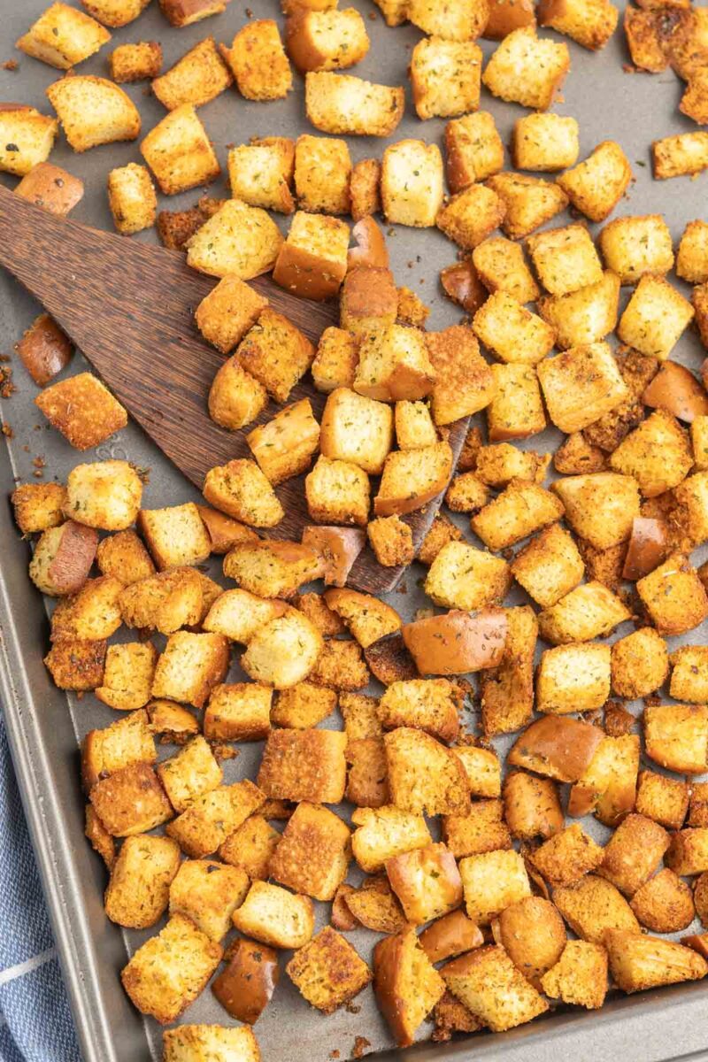 Leftover Hamburger Bun Croutons Tastes of Homemade