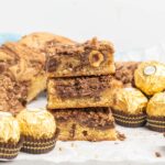 A stack of sliced nutella ferrero rocher cookie bars.