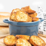 Bagel chips in a small dish.