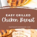 Sliced grilled chicken breast on a cutting board.