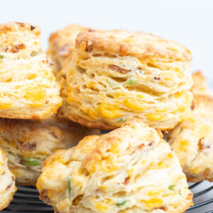 A pile of bacon and cheese scones.